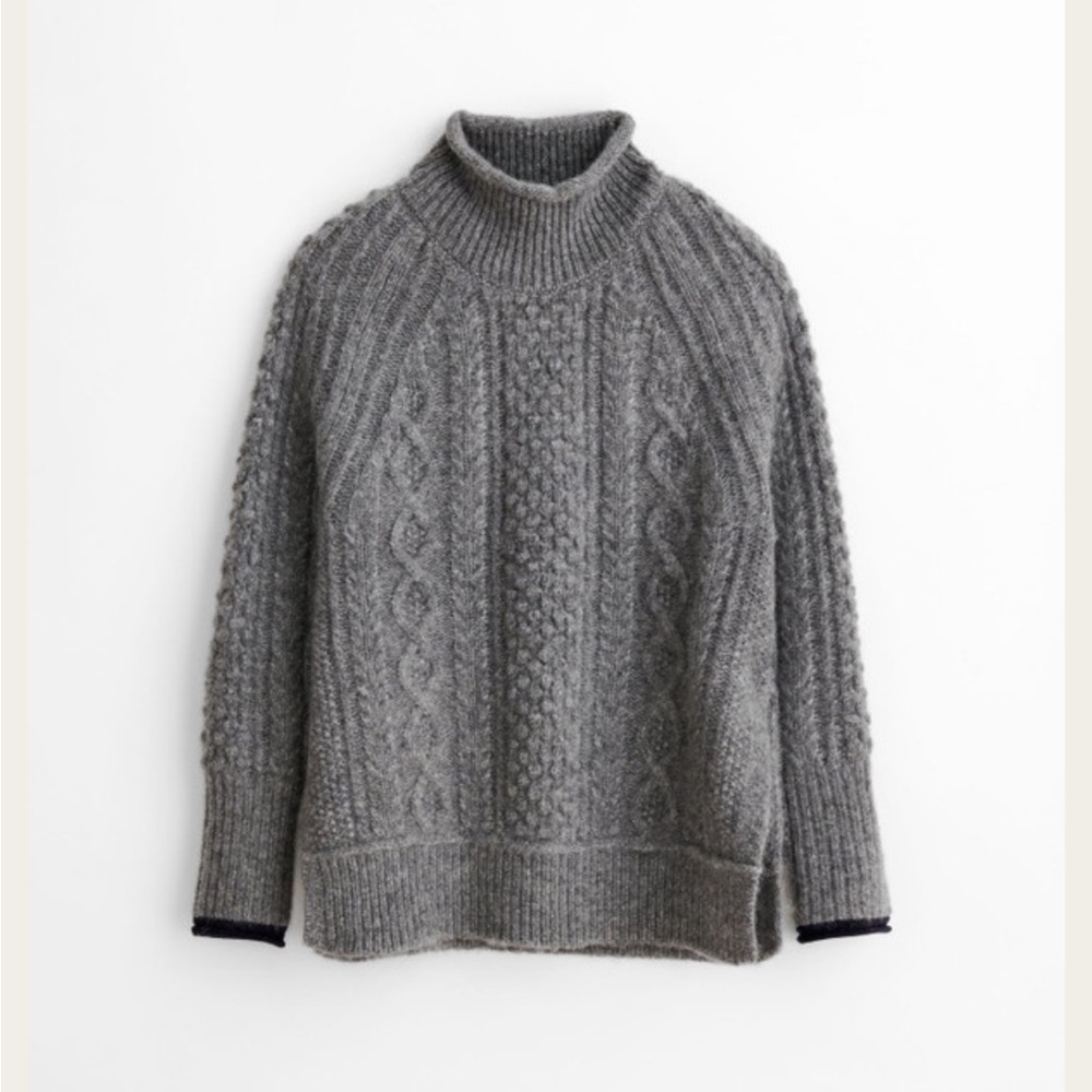 ALEX MILL “Camil” Cable Knit, Mockneck Sweater, Gray, Medium